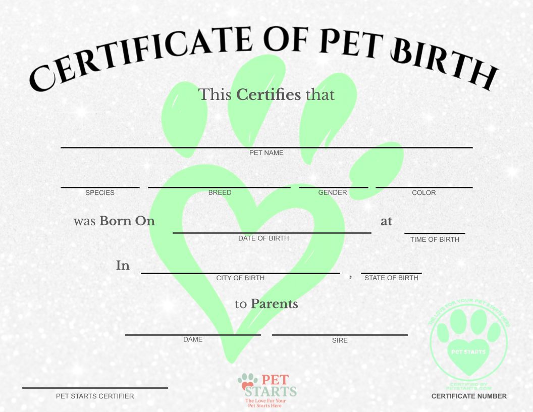 Original Green Paw Print Pet Birth Certificate
